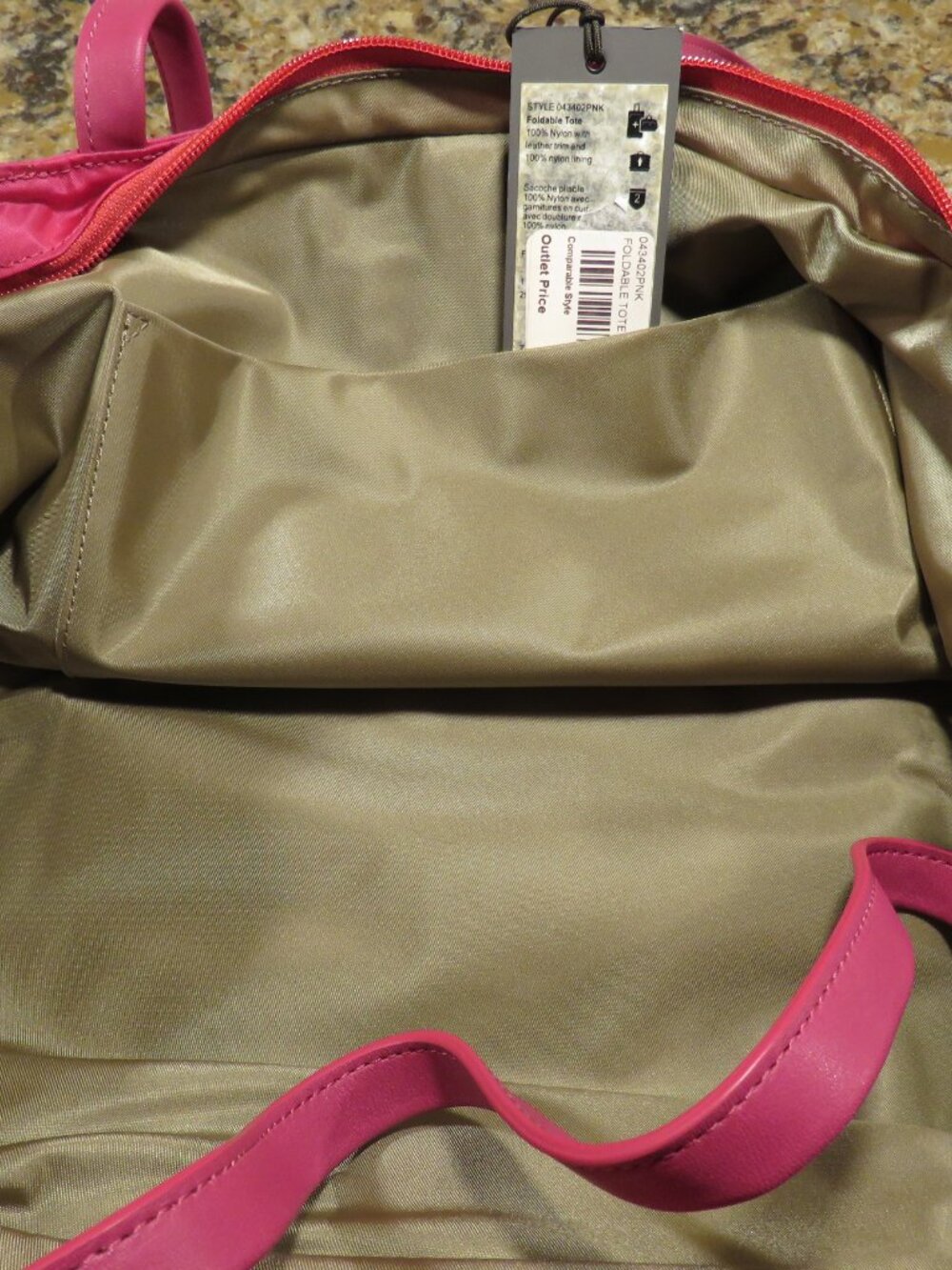 NWT TUMI Foldable Tote Fuchsia Pink Nylon Leather Trim Packable Travel Bag - Picture 13 of 15